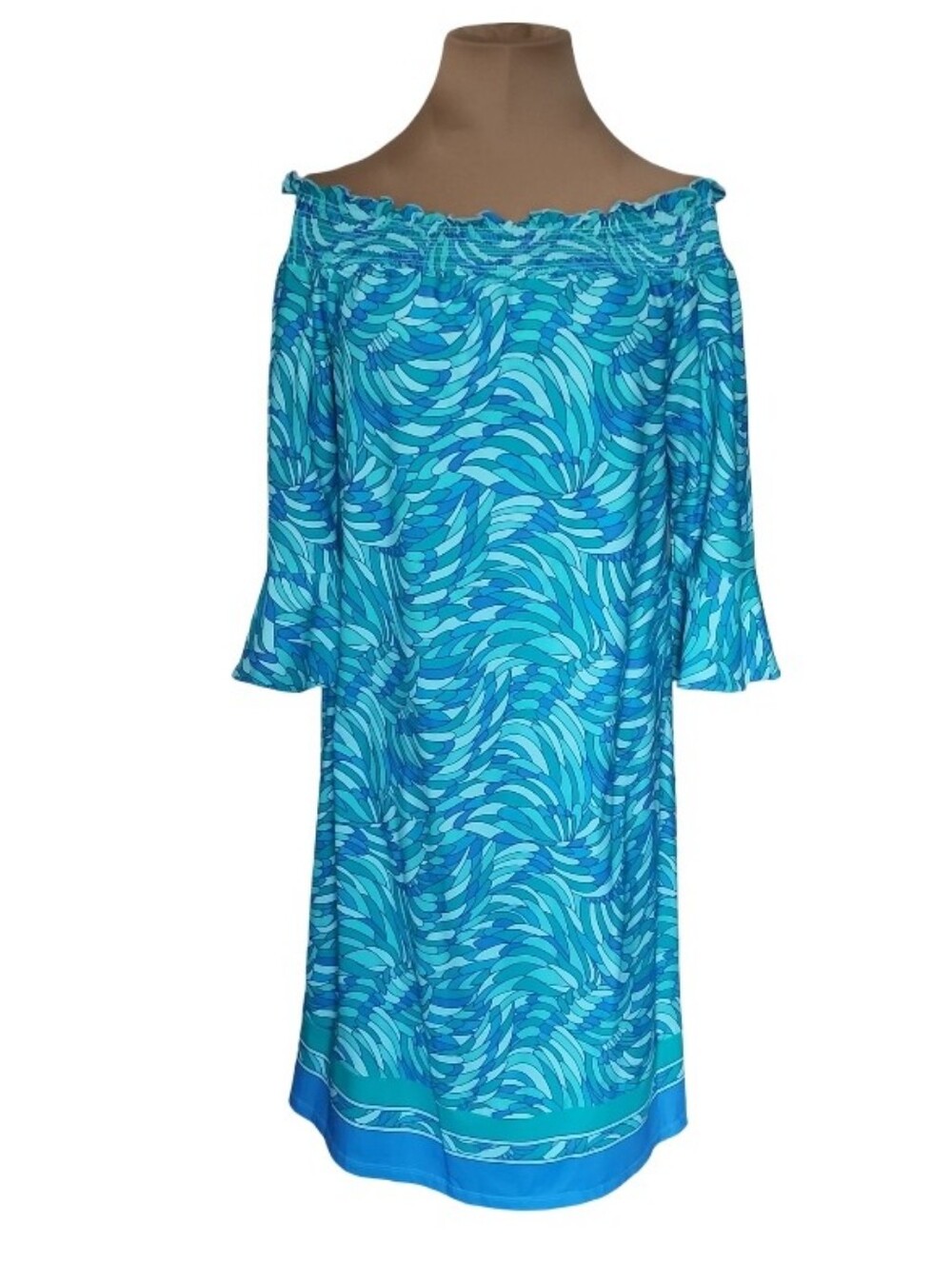 Beach House Surf Blue Off Shoulder Swim Cover Up Dress Small NWT Salesman Sample